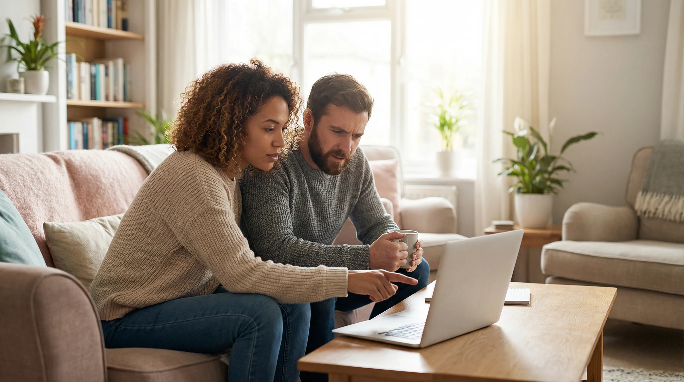 Couple looking at agent profiles